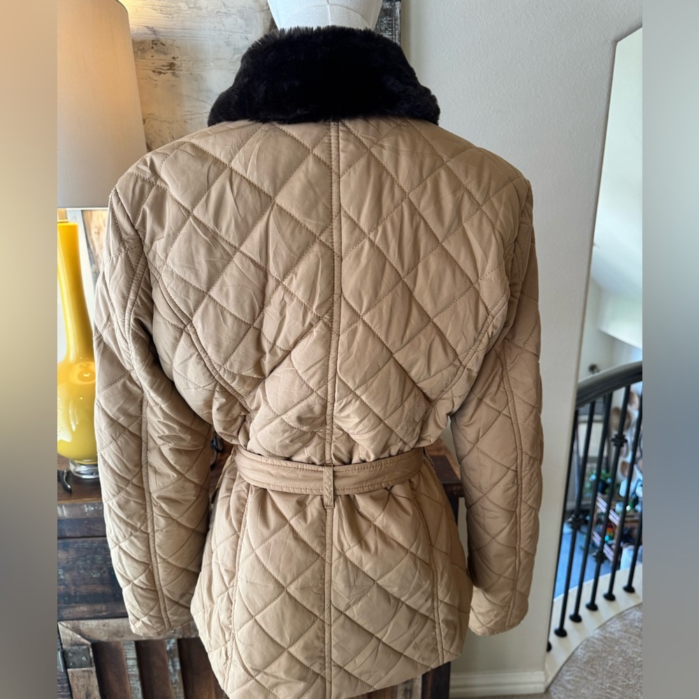 Tommy Hilfiger Tan Quilted Jacket with Brown Faux Fur Collar - size L - Picture 7 of 11